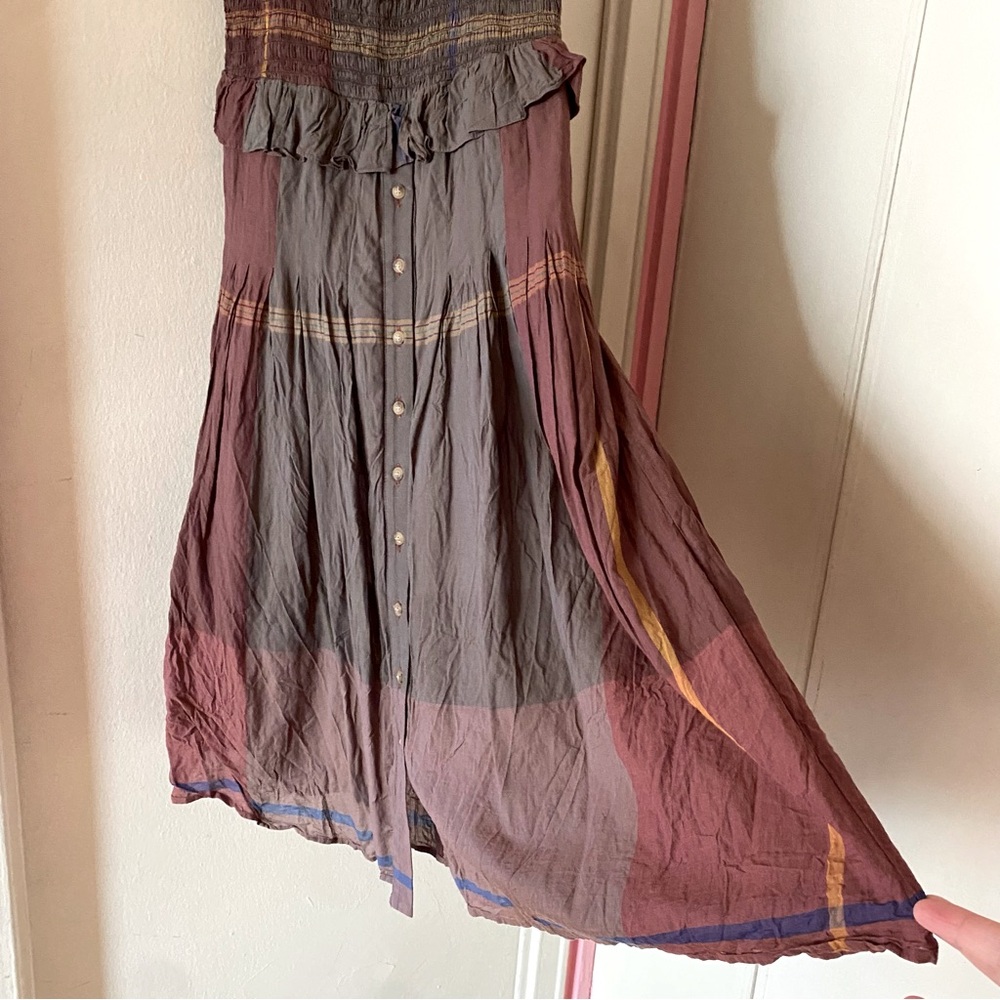 Sea New York Grey and Burgundy Plaid Smock Dress with Elastic Top - Picture 4 of 5